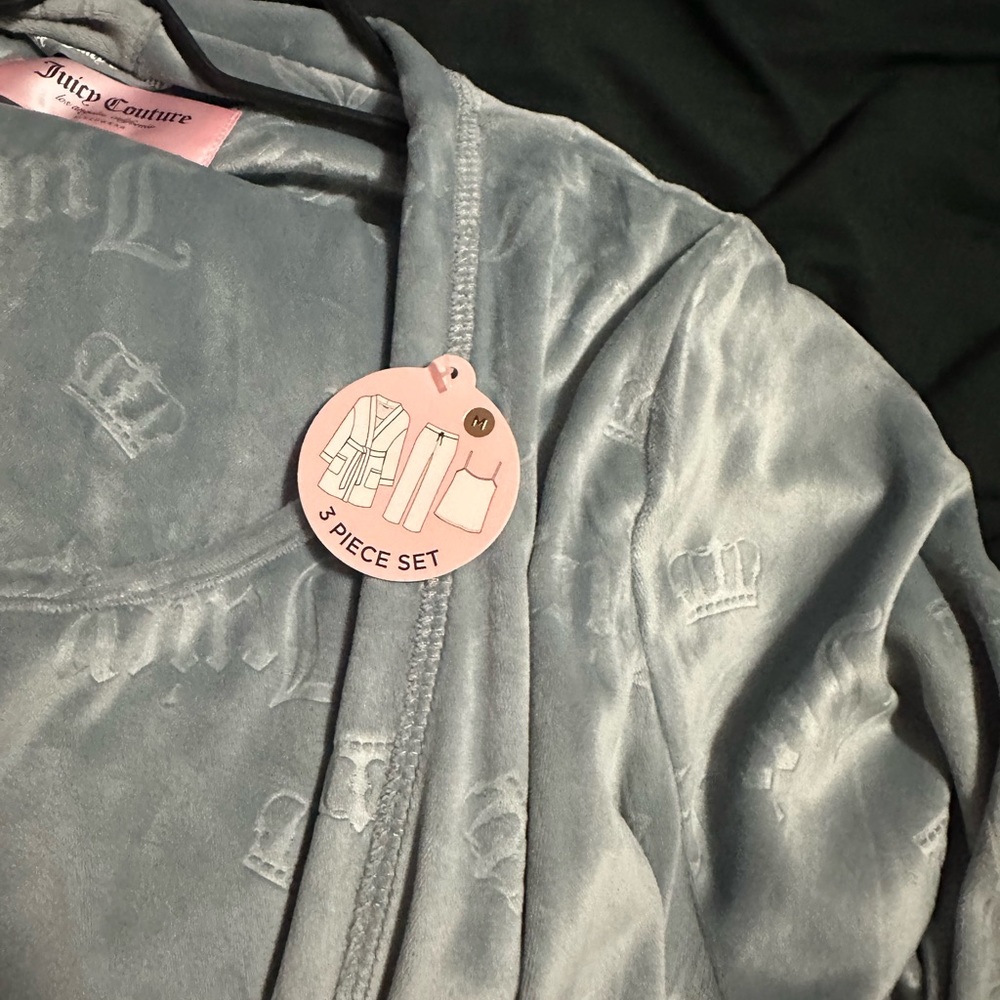 juicy couture 3 piece velour gray pajama and robe set